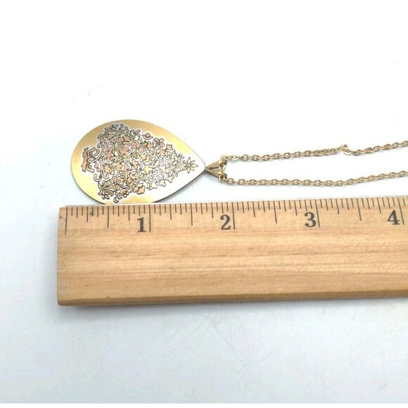 Reed & Barton 24k Gold Plate Silver Damascene Christmas Tree Pendant Necklace - Picture 7 of 10